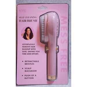 Self-Cleaning Hair Brush With Retractable Bristles & Scalp Massager - Pink